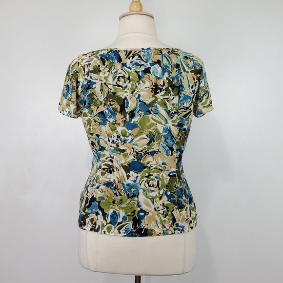 Emma James Abstract Leaf Floral Pattern Loop & Button Pintucking Top Size 16 - Picture 6 of 12